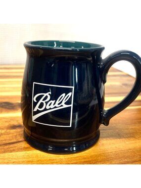 Vintage style Ball Corp mug with logo, dark blue, ceramic